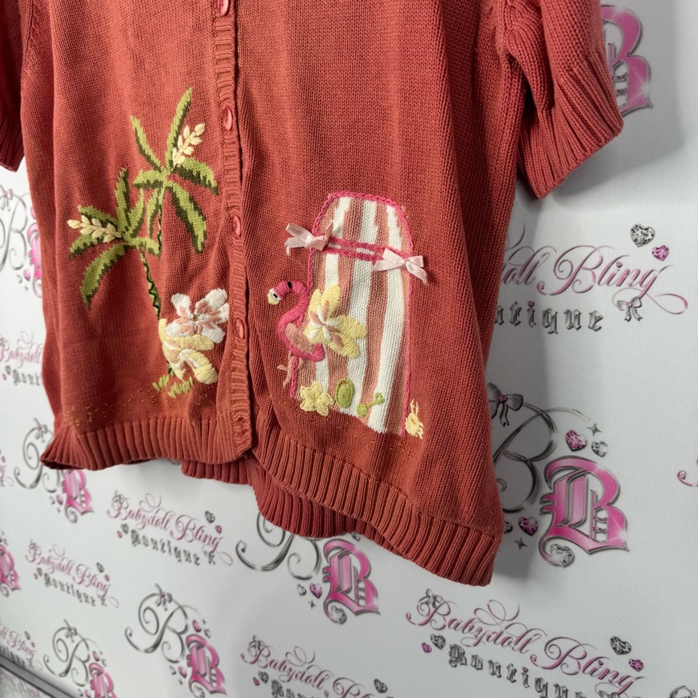 Tabi international cardigan Red Cardigan with Palm Tree and Sun Design - Picture 3 of 8